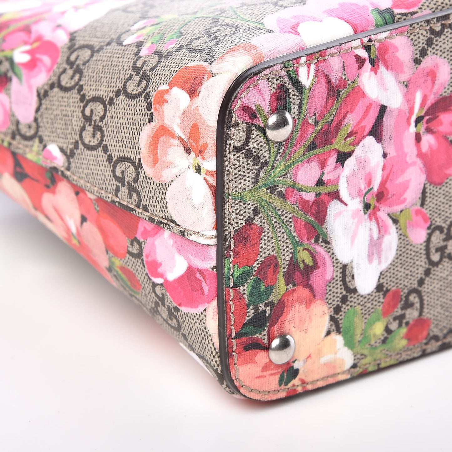 GG Supreme Monogram Blooms Mini Zip Top Tote Beige Multicolor Dry Rose