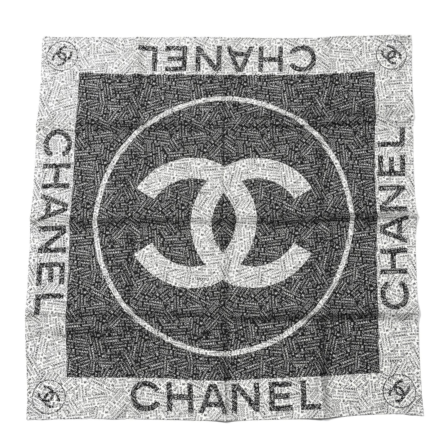 Silk CC Logo Scarf Black White