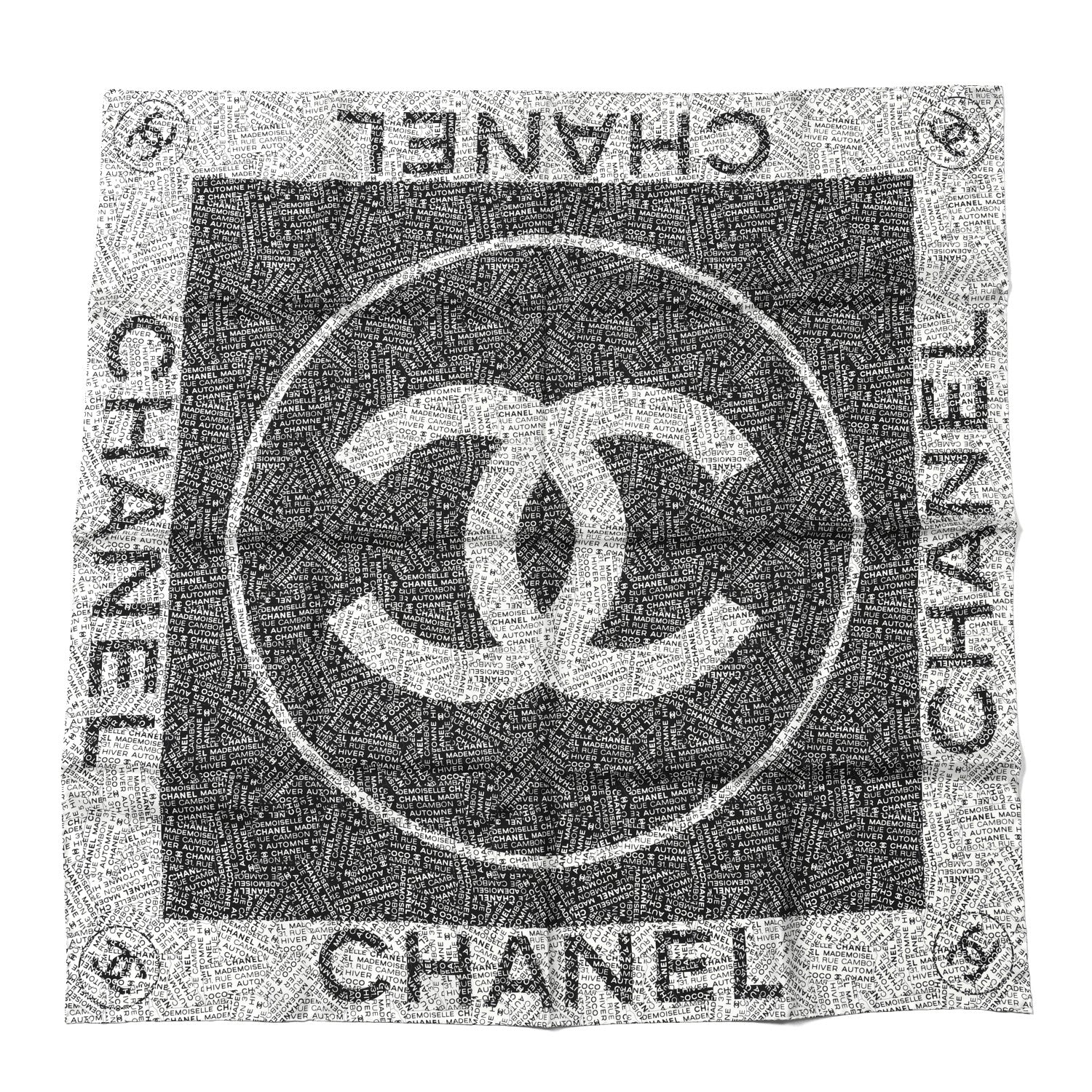 Chanel Silk CC Logo Scarf Black White 1 of 3