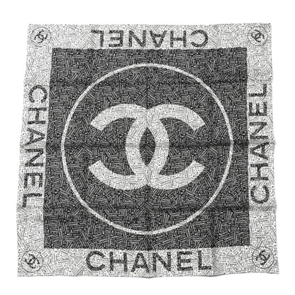 Chanel Silk CC Logo Scarf Black White 1 of 3