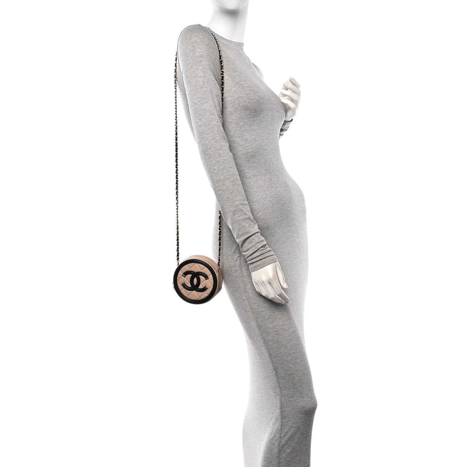 Chanel Caviar Quilted Round Filigree Crossbody Beige Black 2 of 13