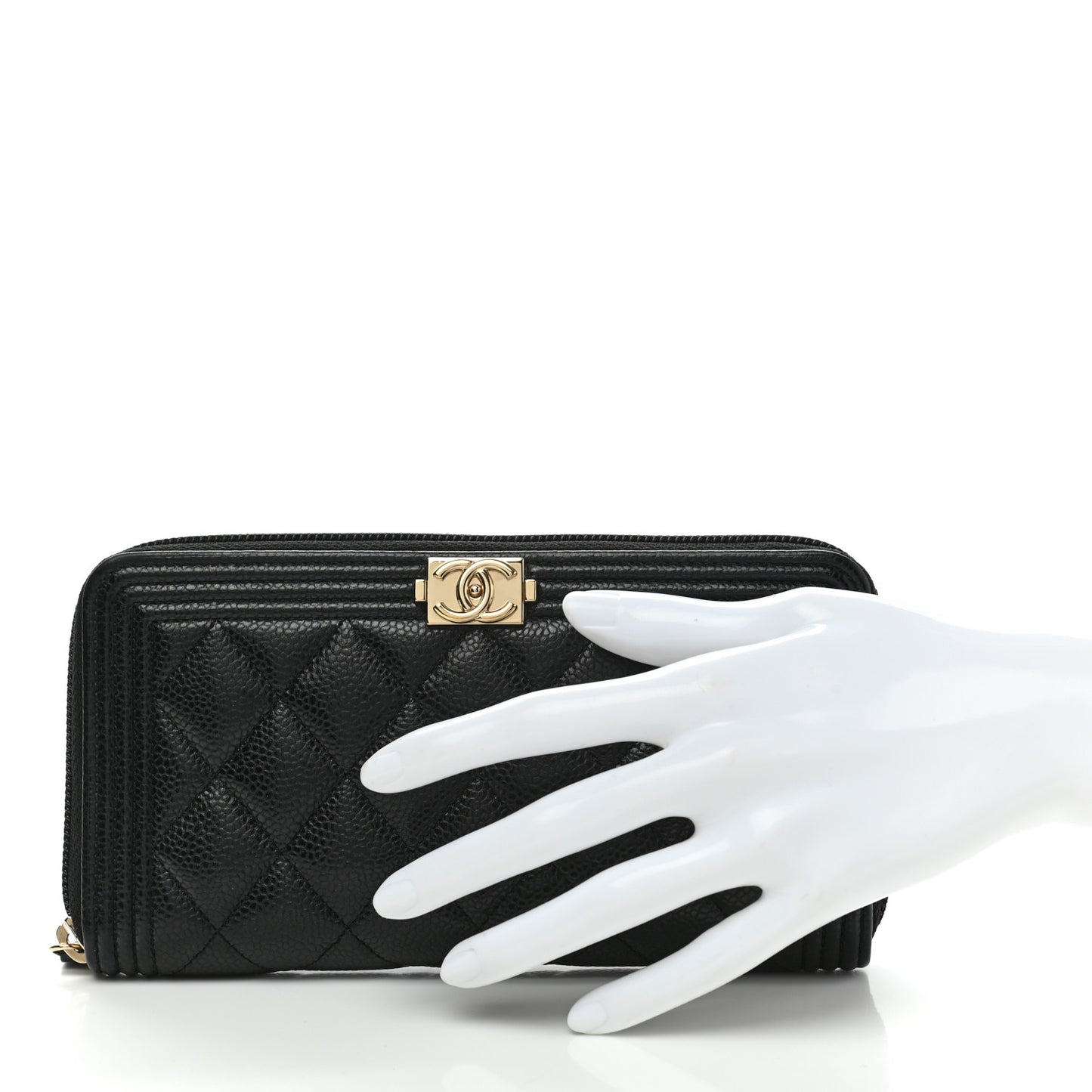 Caviar Quilted Boy Long Zip Around Wallet Black