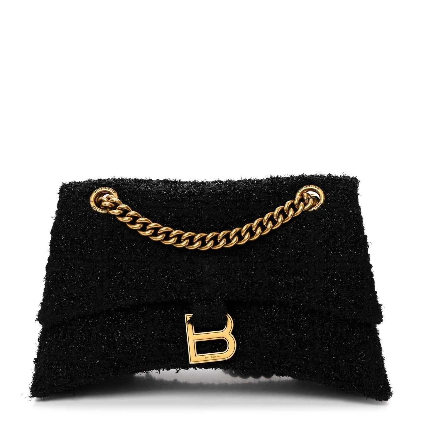 Metallic Tweed Boucle Quilted Small Crush Chain Bag Black