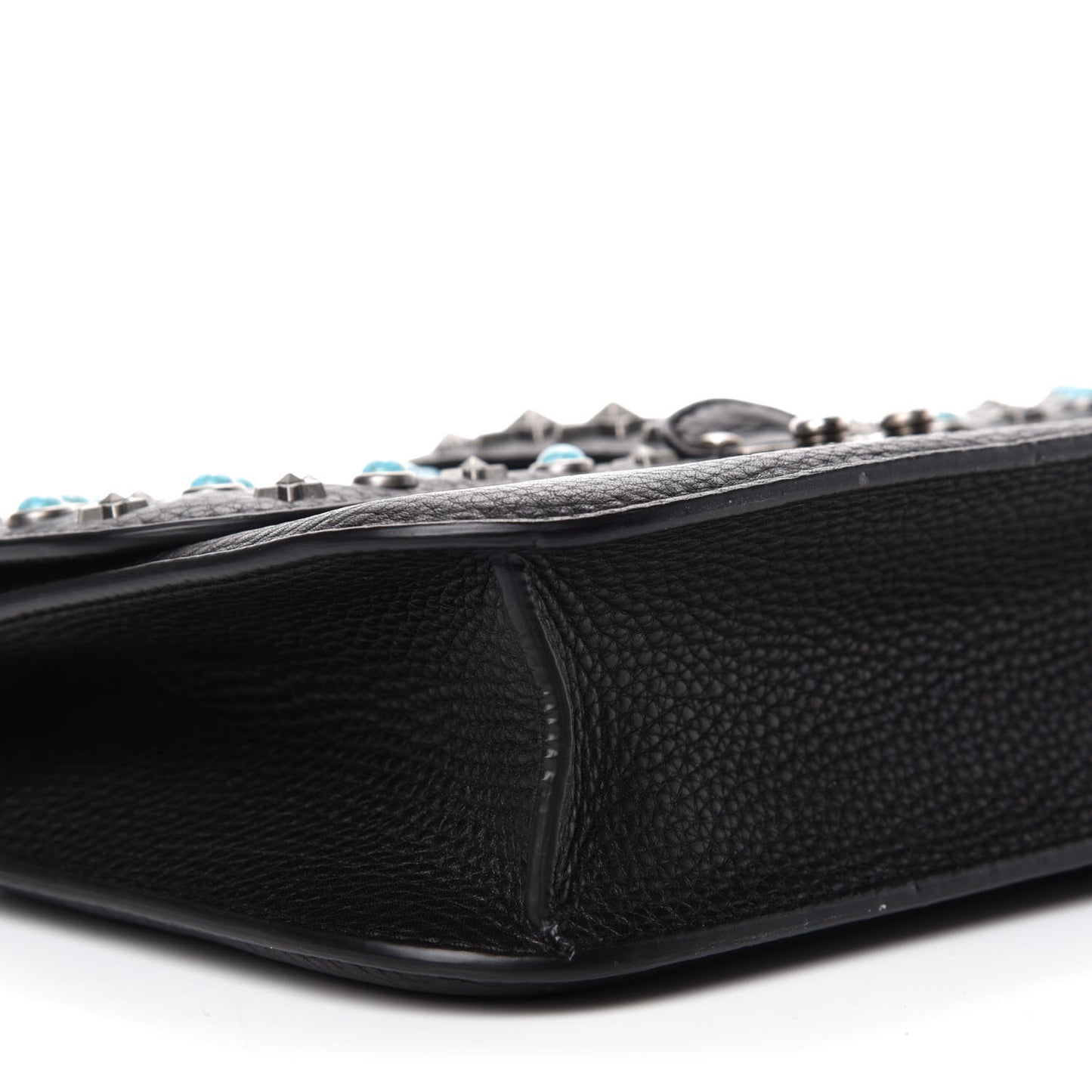 Pebbled Calfskin Star Studded Medium Lock Flap Black