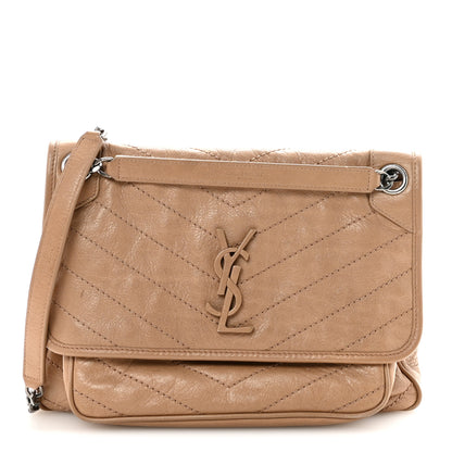 Saint Laurent Crinkled Calfskin Matelasse Monogram Medium Niki Chain Satchel Light Taupe 1 of 9