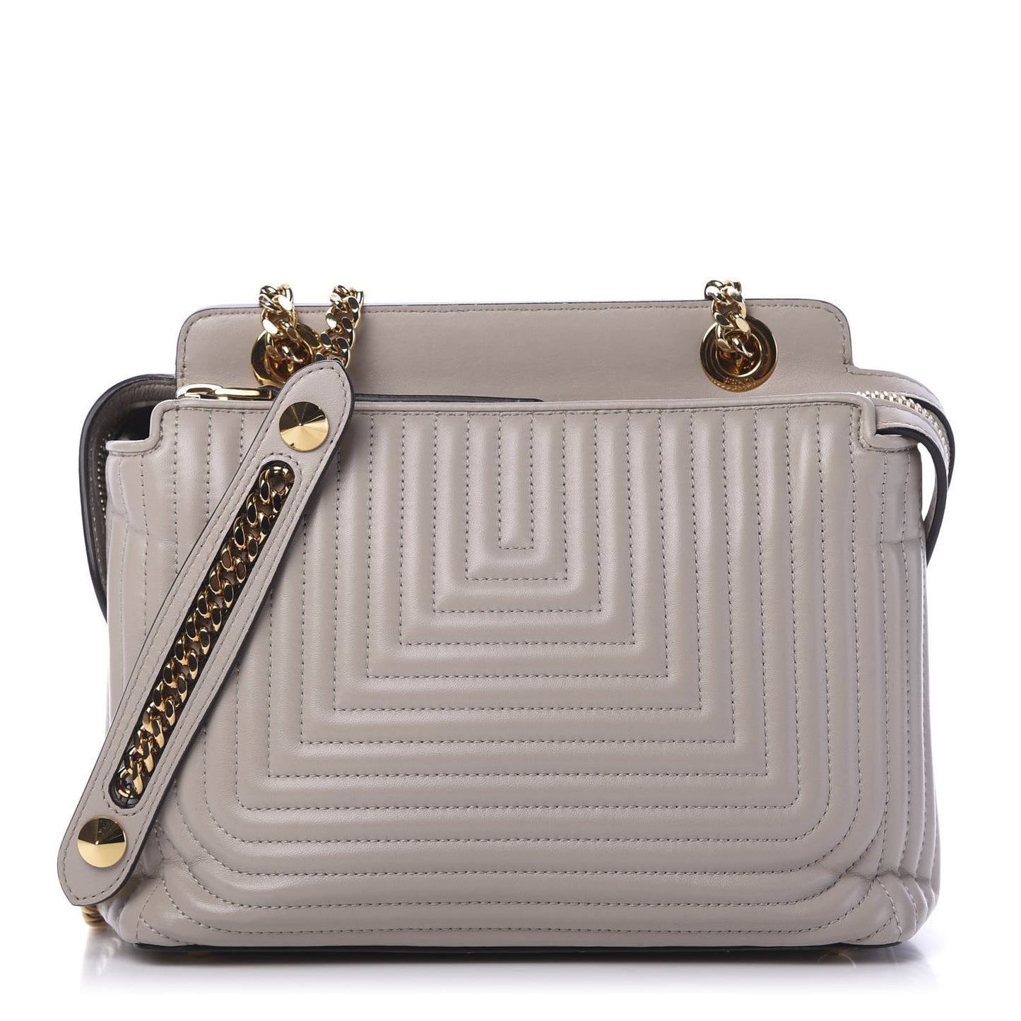 Shiny Nappa Trapuntata Chain Small DotCom Click Chain Satchel Grigio Polvere