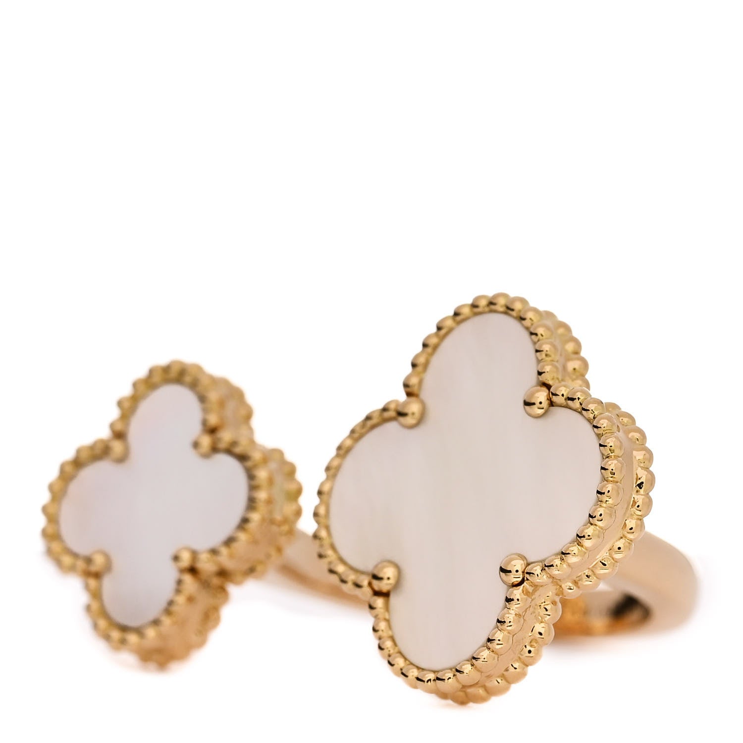 Van Cleef & Arpels 18K Yellow Gold Mother of Pearl Magic Alhambra Between the Finger Ring 61 9.5 3 of 6