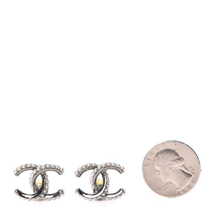 Chanel Pearl CC Clip On Earrings Silver 2 of 4