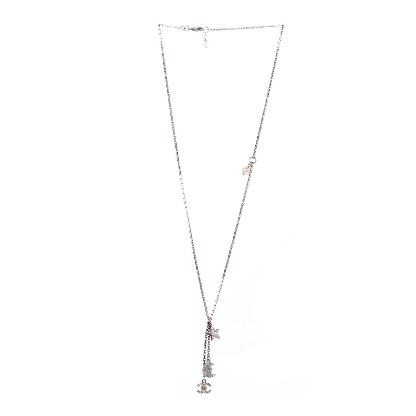 Crystal Pearl CC Moon Star Drop Necklace Gold