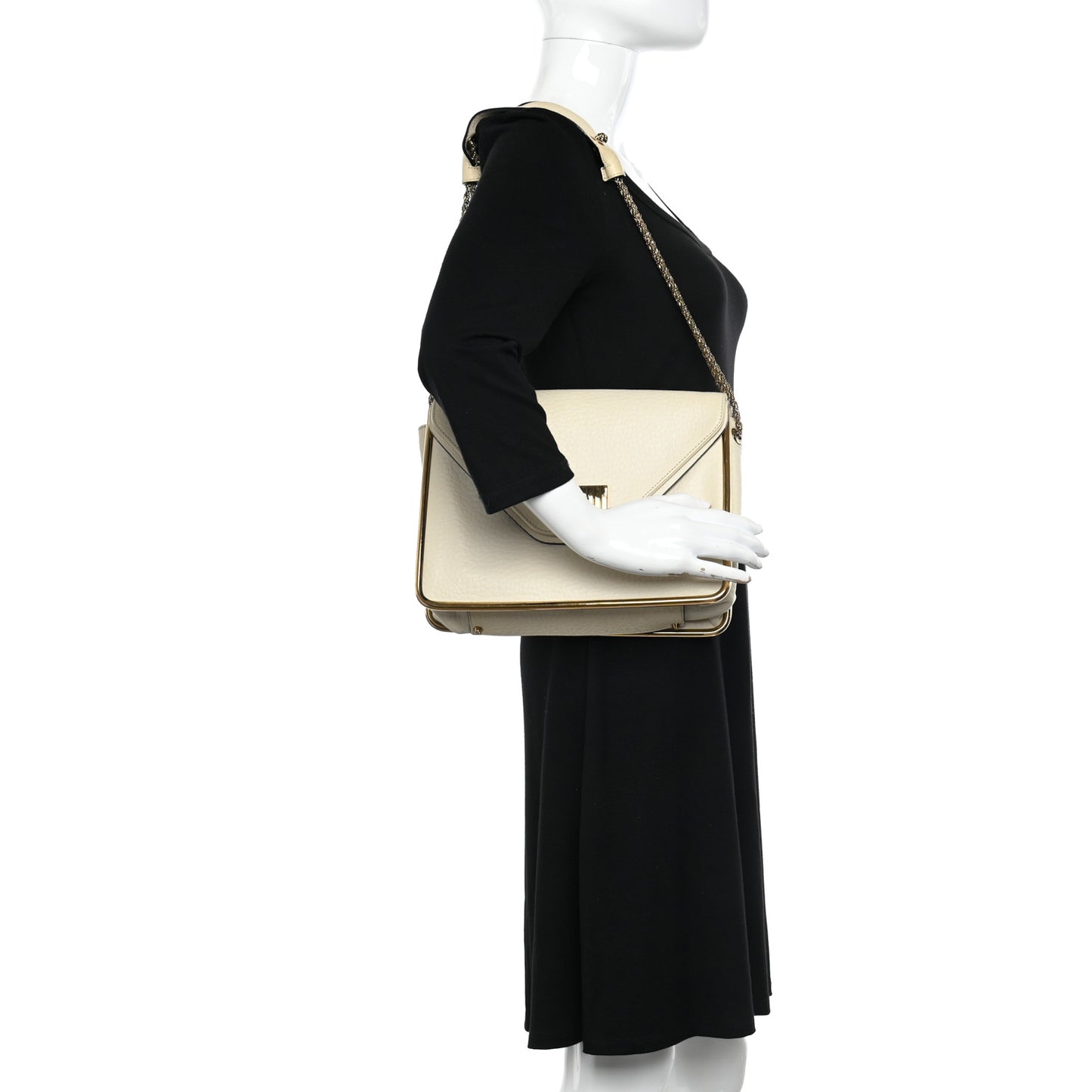 Grained Calfskin Medium Sally Flap Bag Cream