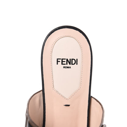 Fendi Vitello FF Embossed Buckle Flat Mules 37 Maya Black 6 of 8
