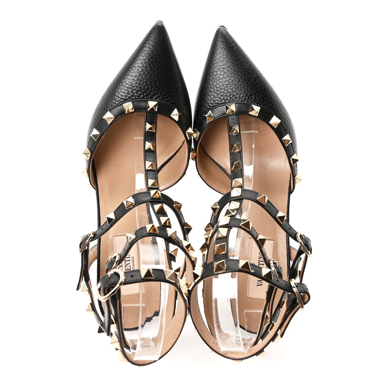 Valentino Garavani Calfskin Nappa Rockstud Ankle Strap 65mm Pumps 38.5 Black Poudre 3 of 9