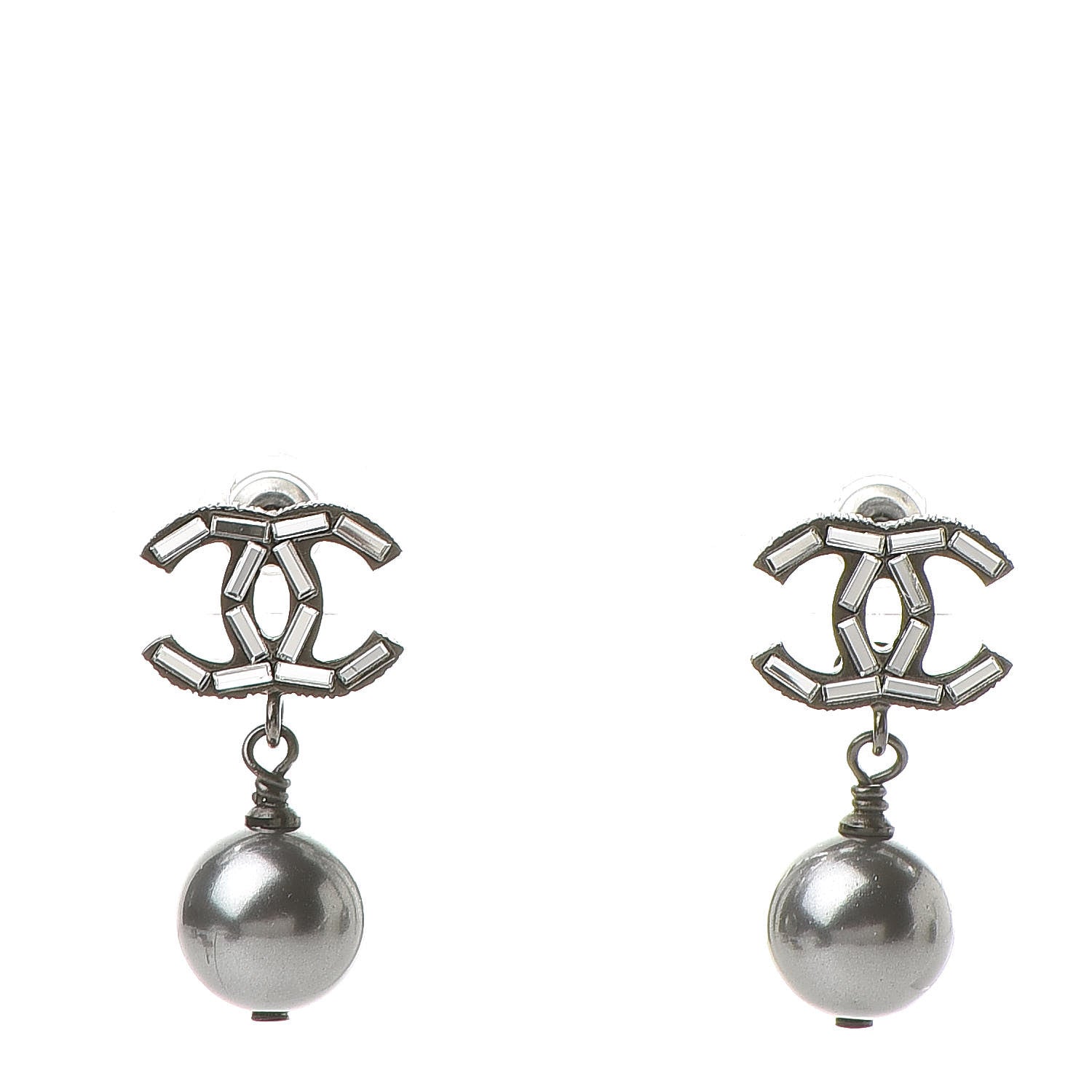 Chanel Ruthenium Baguette CC Drop Earrings 1 of 5