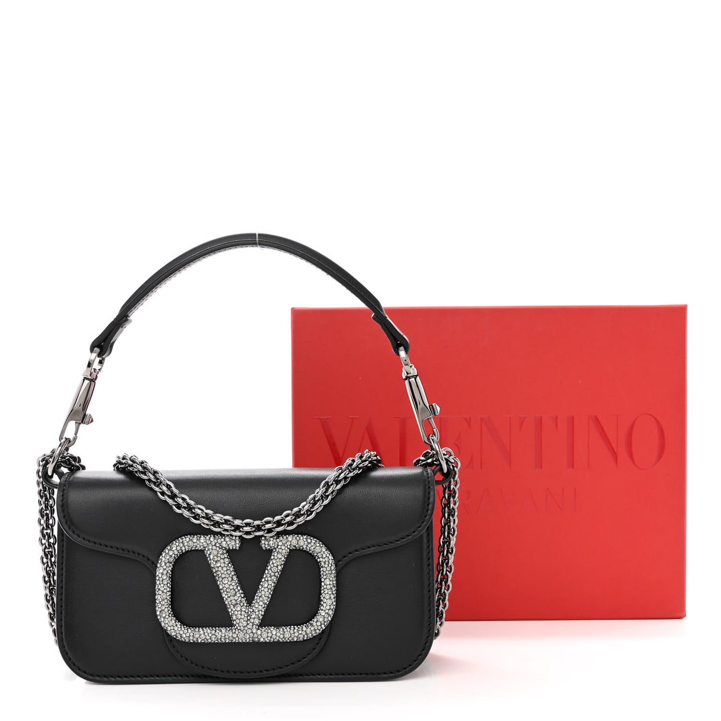 Calfskin Crystal Vlogo Small Loco Shoulder Bag Black