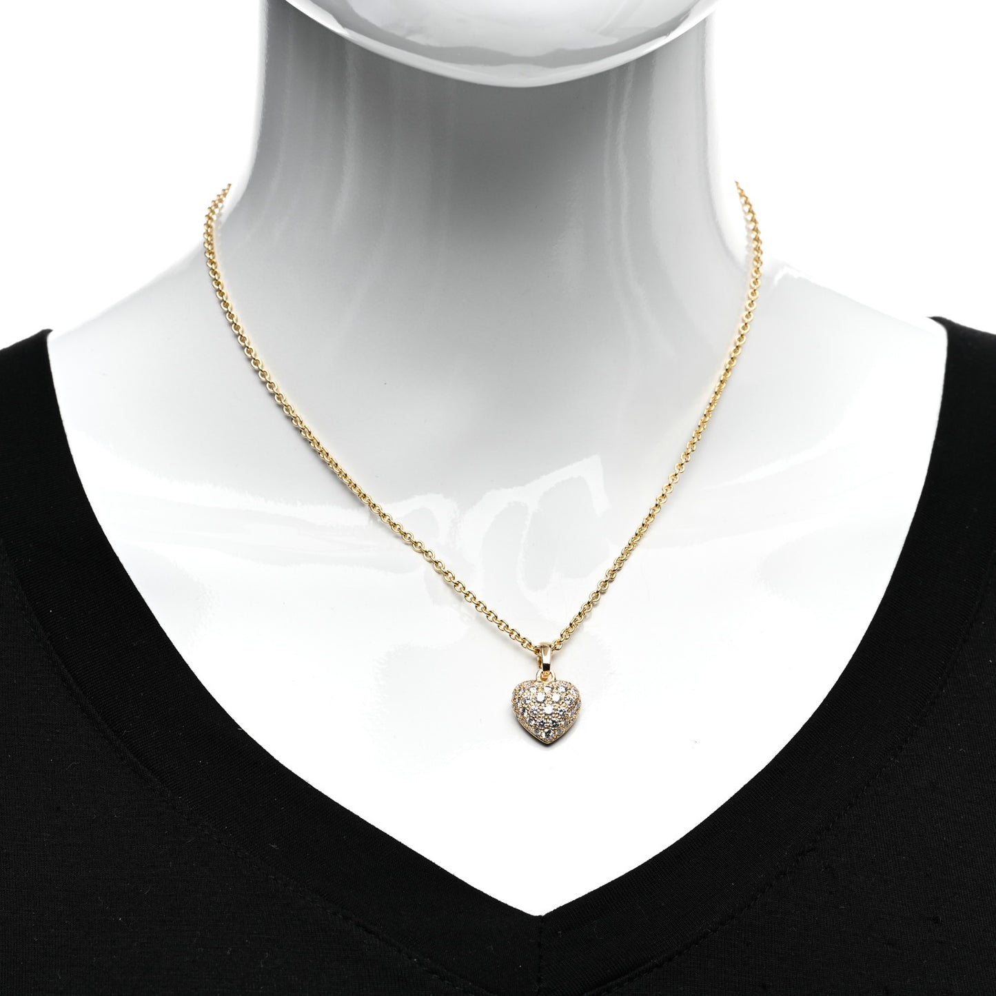 18K Yellow Gold Diamond Large Heart Paved Pendant Necklace
