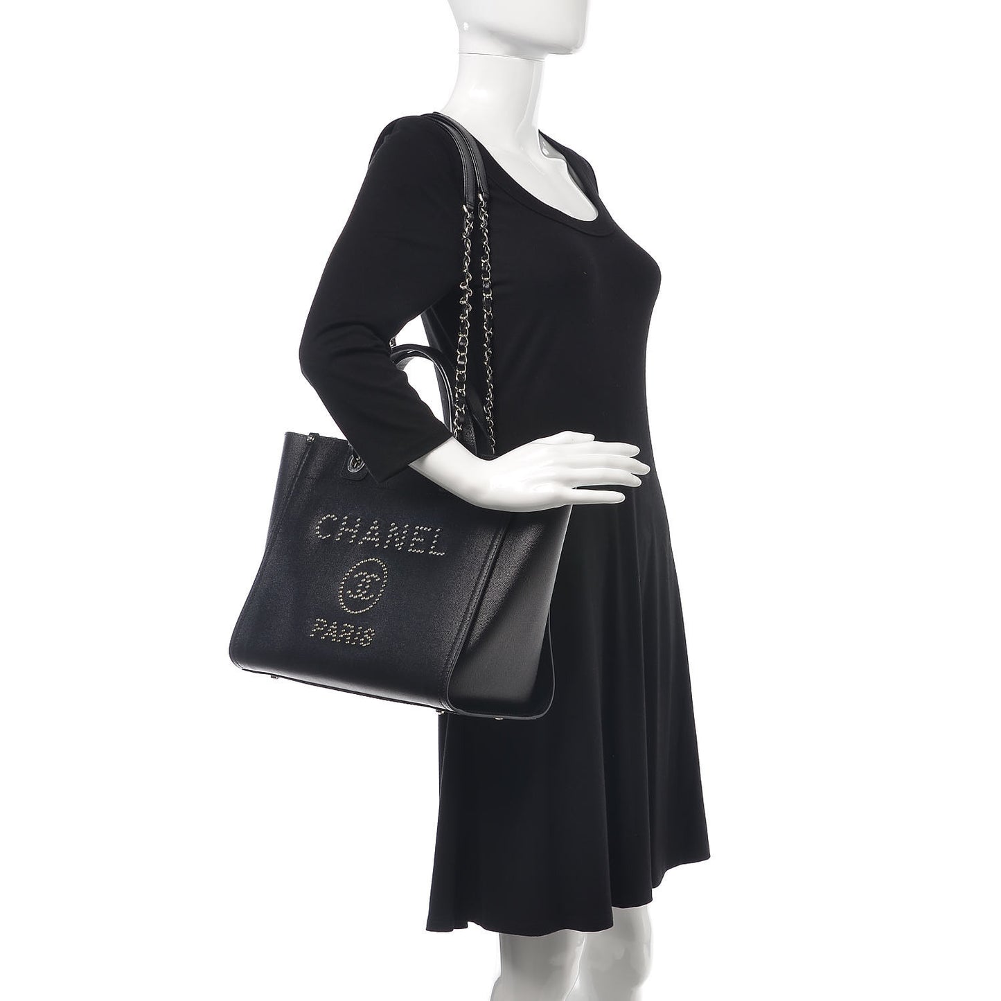Caviar Small Studded Deauville Tote Black