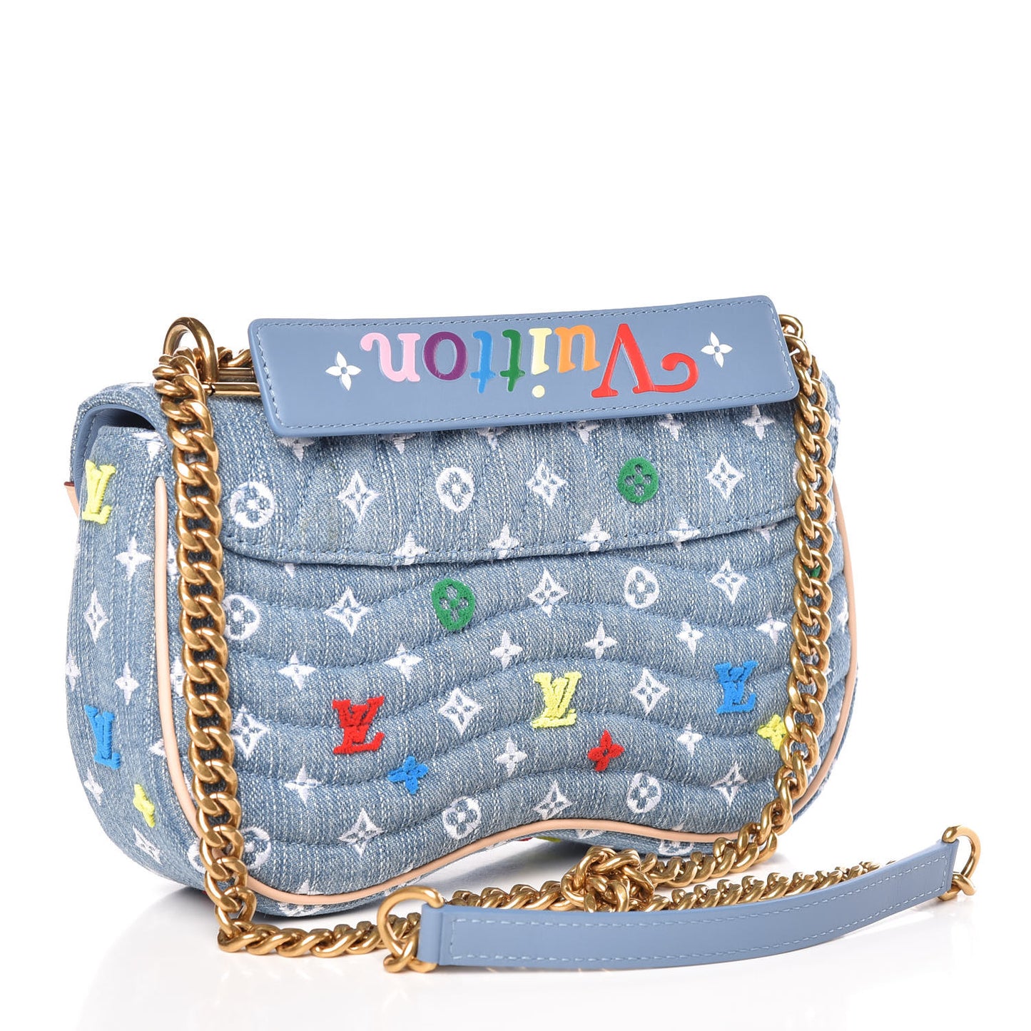 Embroidered Monogram Denim New Wave Chain MM