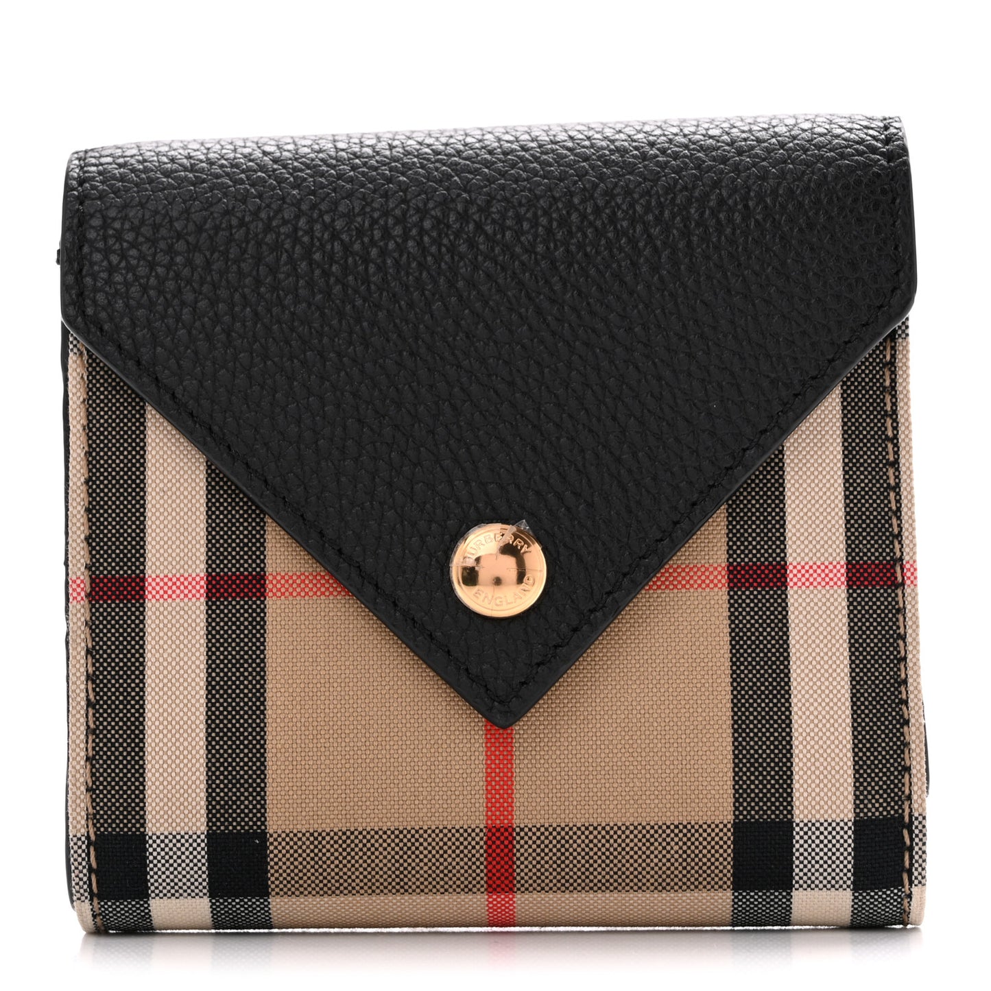 Grainy Calfskin Vintage Check Lila Tri-Fold Wallet Black