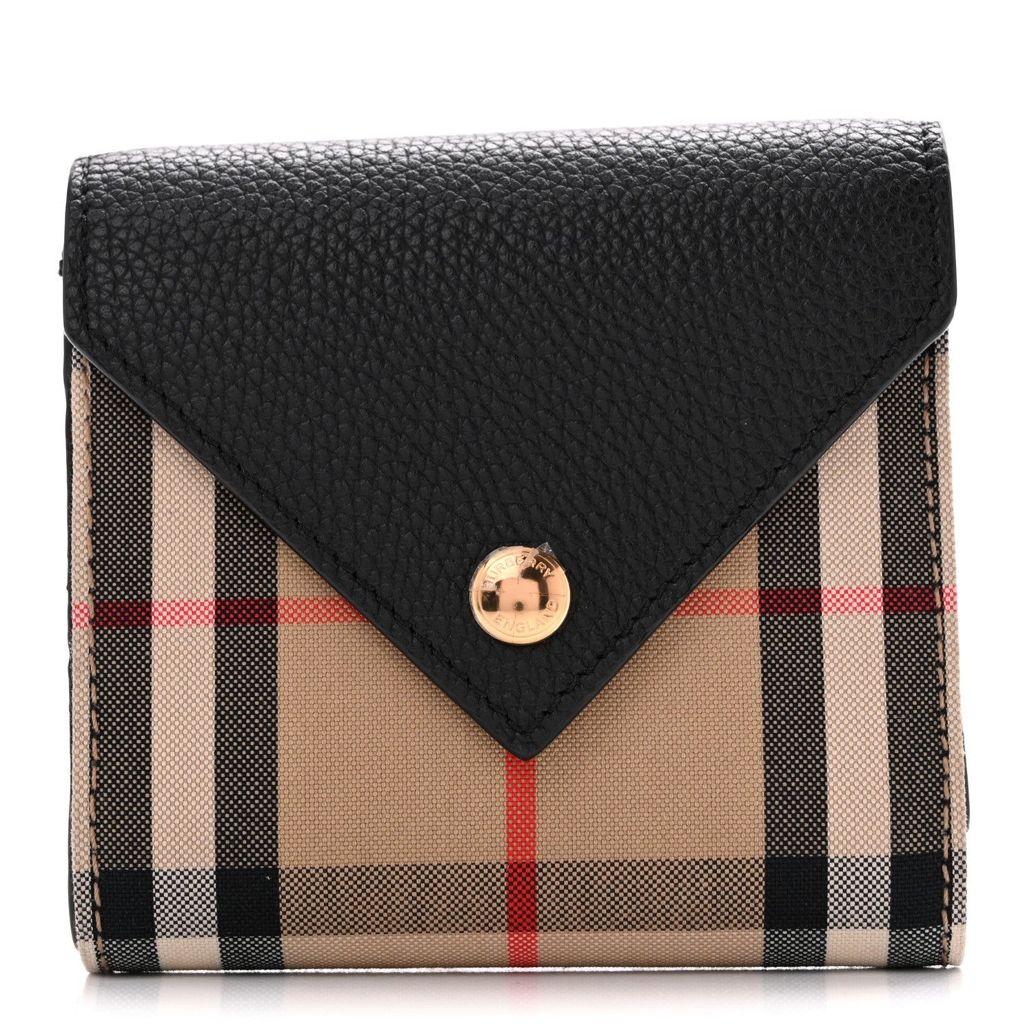 Burberry Grainy Calfskin Vintage Check Lila Tri-Fold Wallet Black 1 of 8