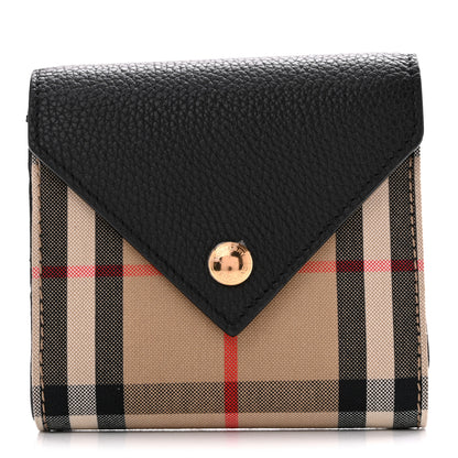 Burberry Grainy Calfskin Vintage Check Lila Tri-Fold Wallet Black 1 of 8