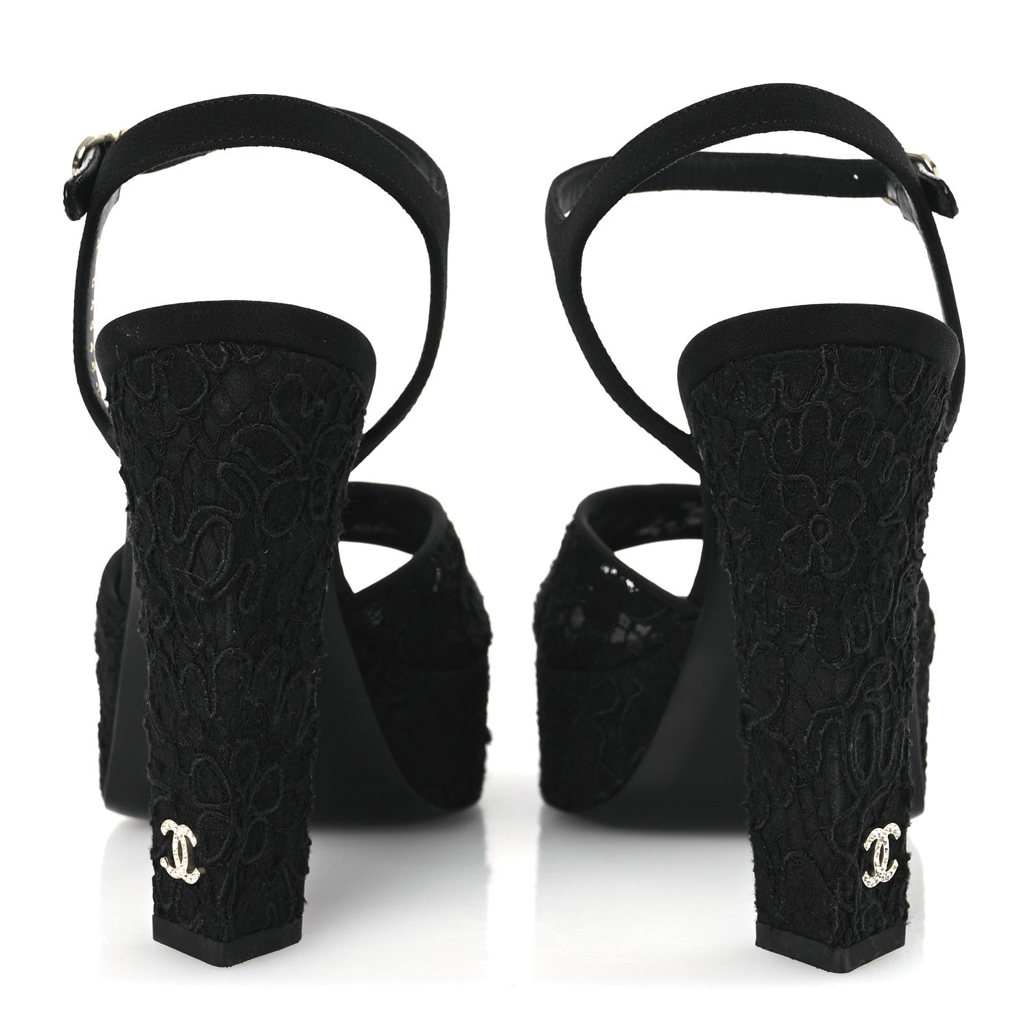 Chanel Cotton Lace CC Platform Sandals 36.5 Black 6 of 13