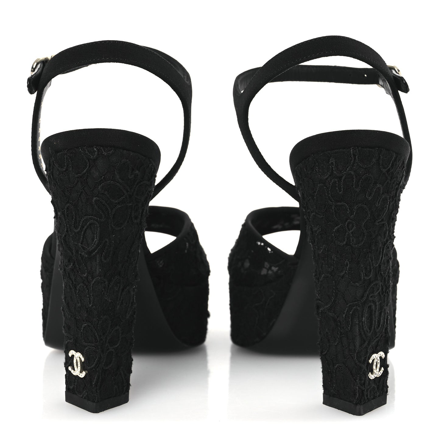 Cotton Lace CC Platform Sandals 36.5 Black