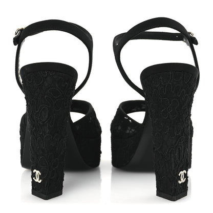 Chanel Cotton Lace CC Platform Sandals 36.5 Black 6 of 13