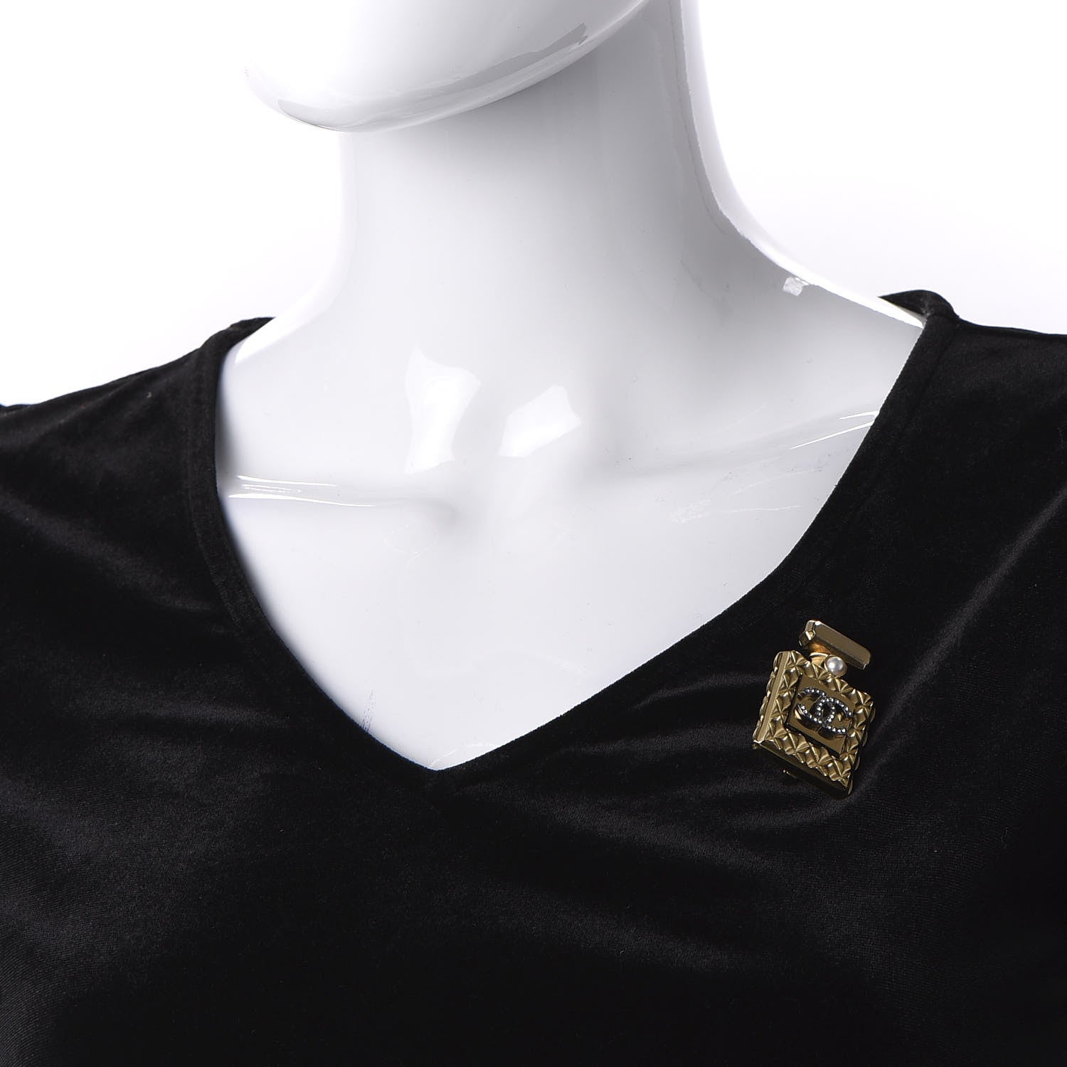 Chanel Enamel Pearl Quilted Perfume Bottle CC Brooch Gold 2 of 5