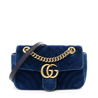 Gucci Velvet Matelasse Mini GG Marmont Shoulder Bag Cobalt Blue 1 of 9