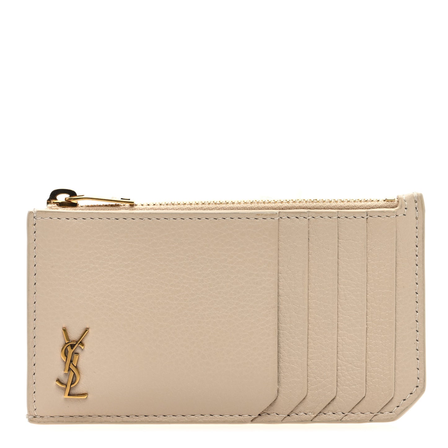 Grained Calfskin Monogram 5 Fragments Zip Pouch Card Holder Beige