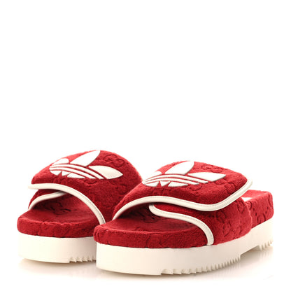 Gucci X ADIDAS Terry Cloth GG Monogram Womens Platform Sandals 38 Maple Red Off White 4 of 10