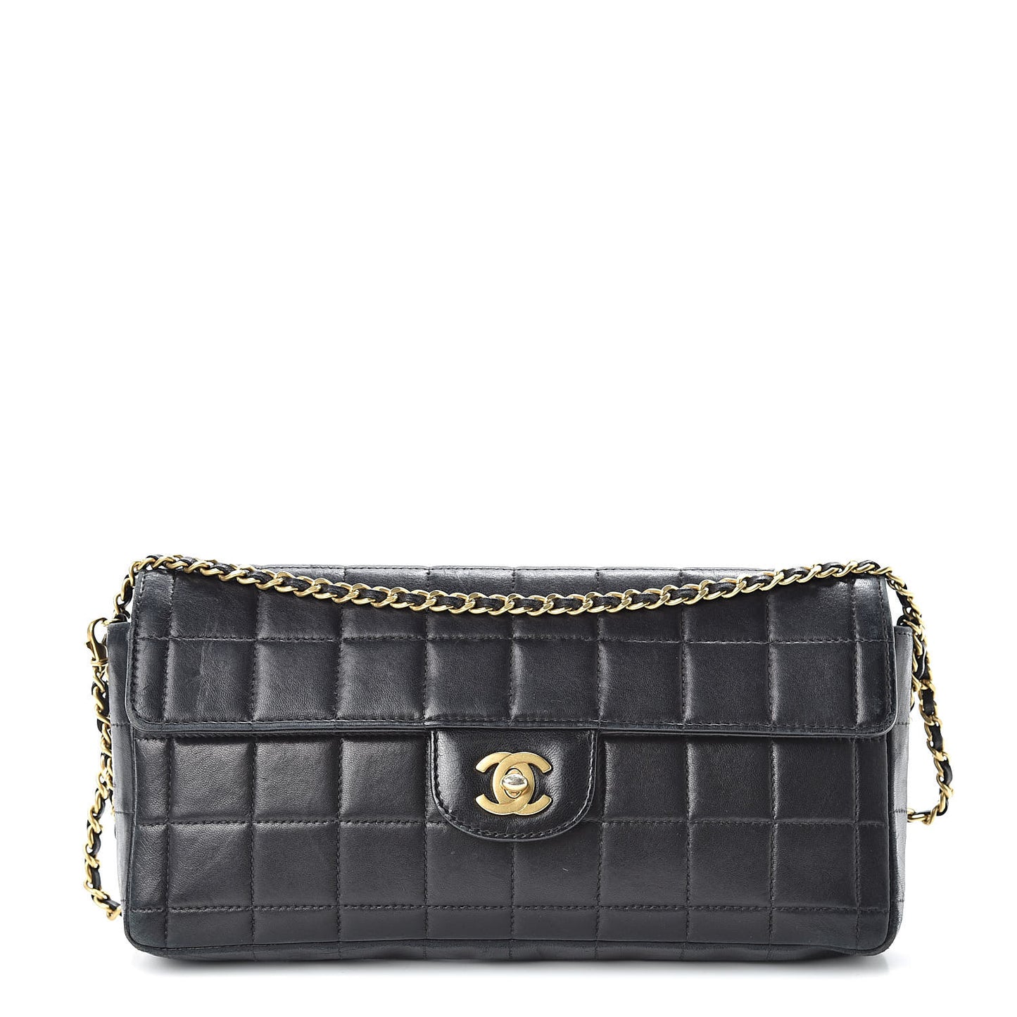 Lambskin East West Chocolate Bar Flap Black