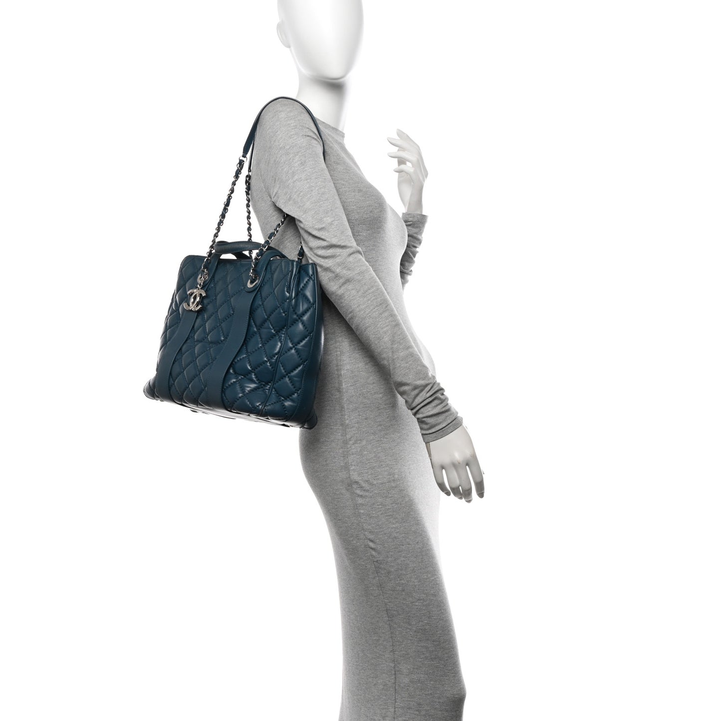 Lambskin Quilted Easy Carry Shopping Tote Blue