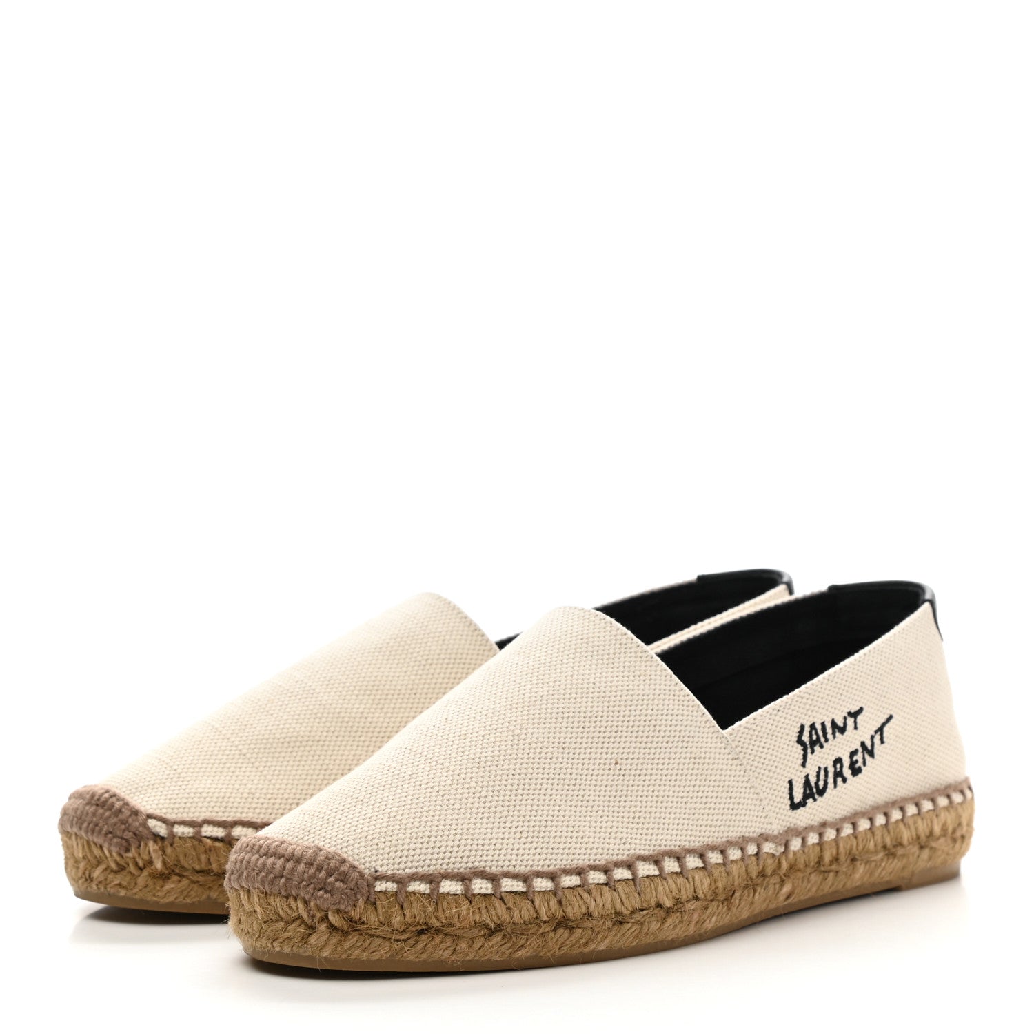Saint Laurent Canvas Nappa Elba Light Logo Embroidered Espadrilles 35.5 Ecru 3 of 10