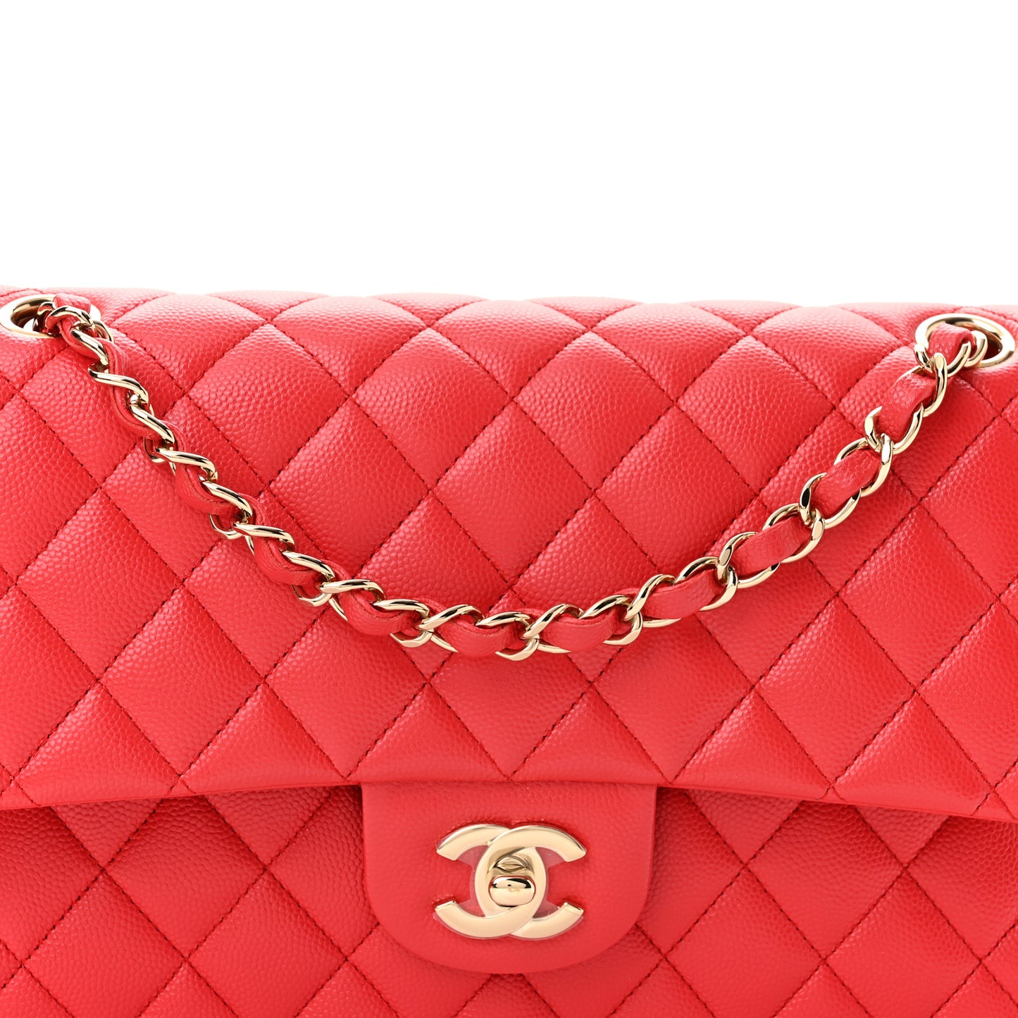 Caviar Quilted Medium Double Flap Red