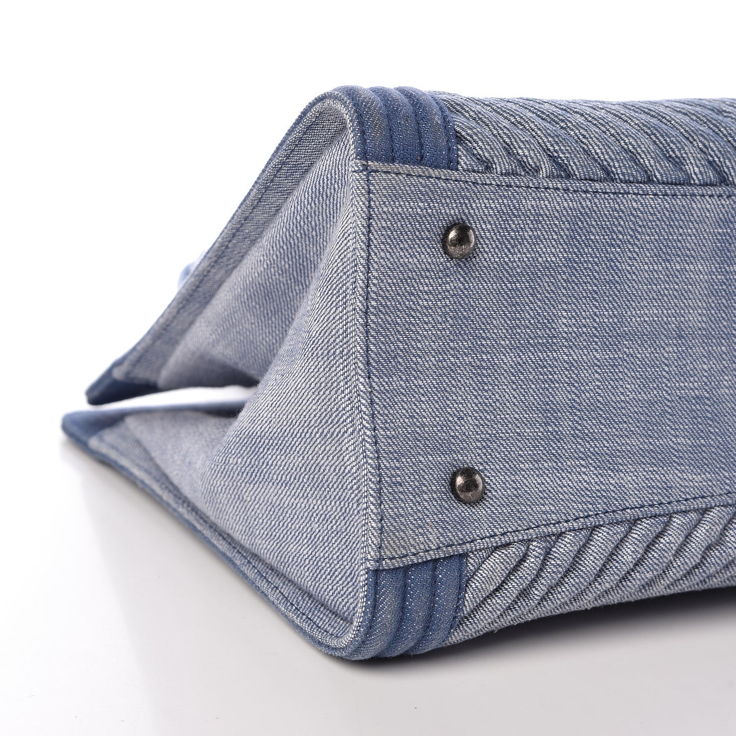 Denim Chevron Quilted Large Boy Shopping Tote Light Blue