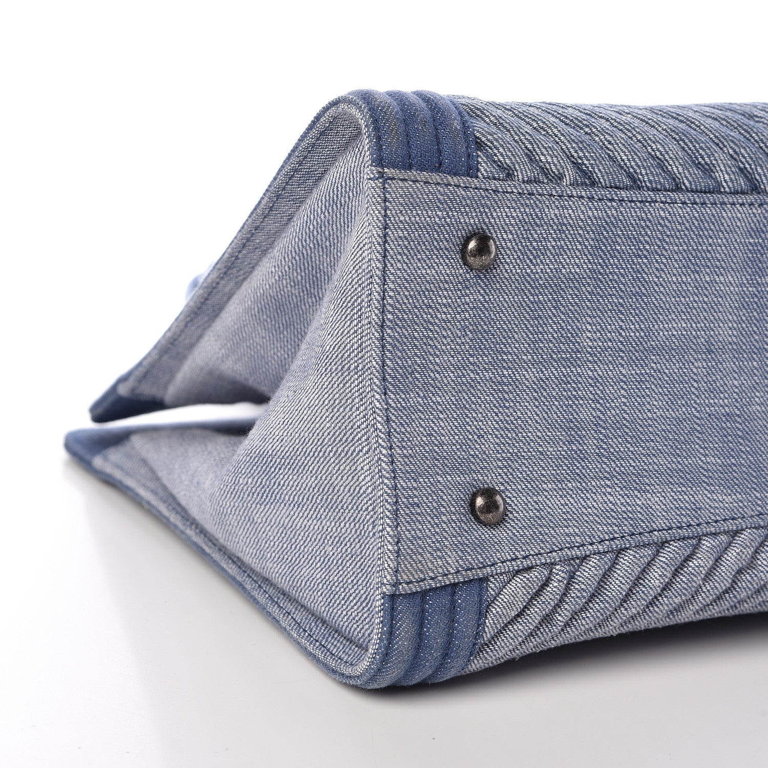 Chanel Denim Chevron Quilted Large Boy Shopping Tote Light Blue 9 of 17