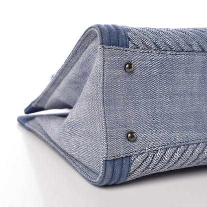 Chanel Denim Chevron Quilted Large Boy Shopping Tote Light Blue 9 of 17