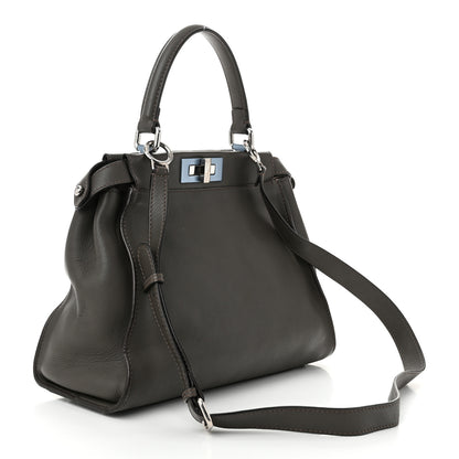 Fendi Vitello Seta Shiny Nappa Medium Peekaboo Iconic Satchel Carbone Grigio Polvere 3 of 12