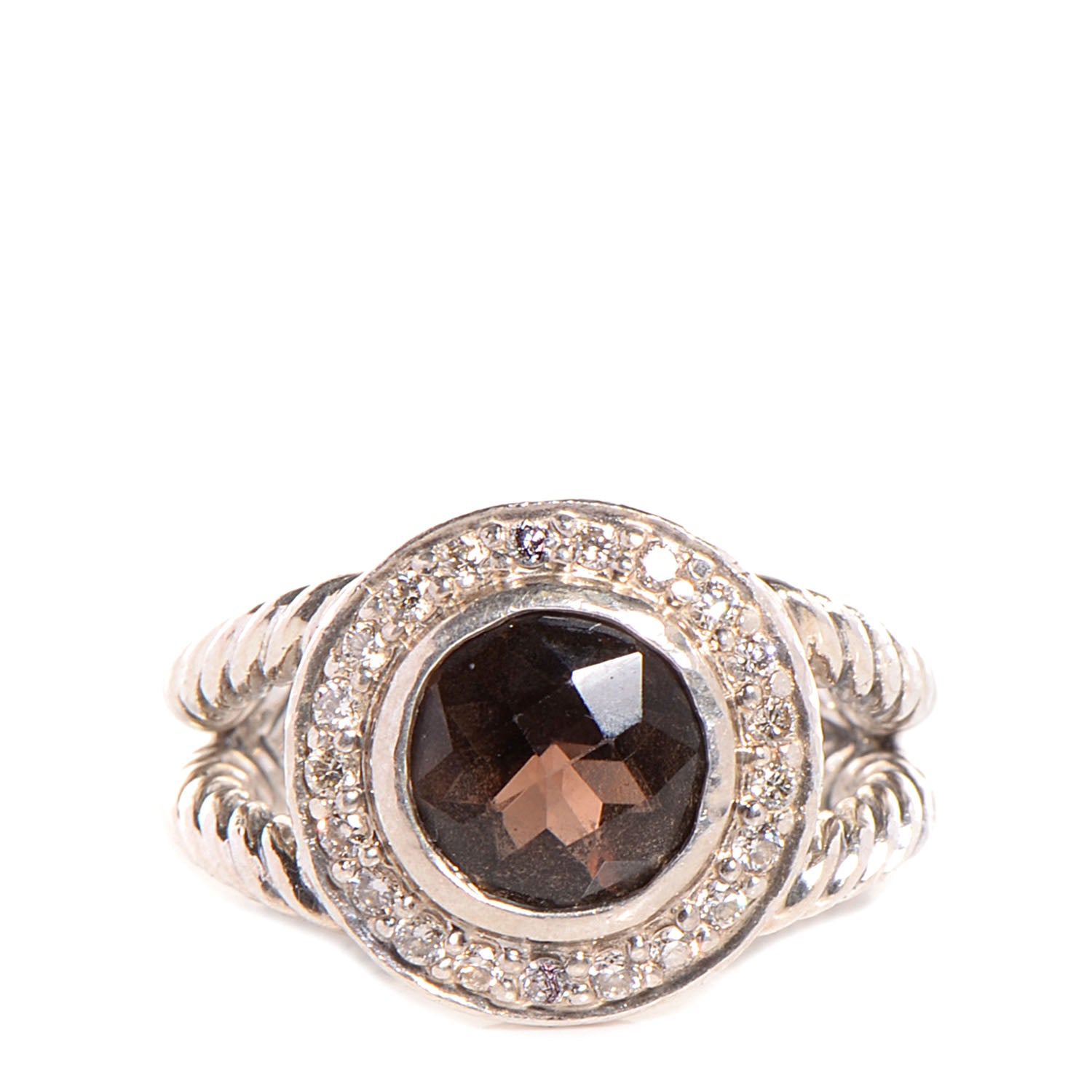 David Yurman Sterling Silver Diamond Smoky Quartz 8mm Petite Cerise Ring 48 4.5 1 of 4
