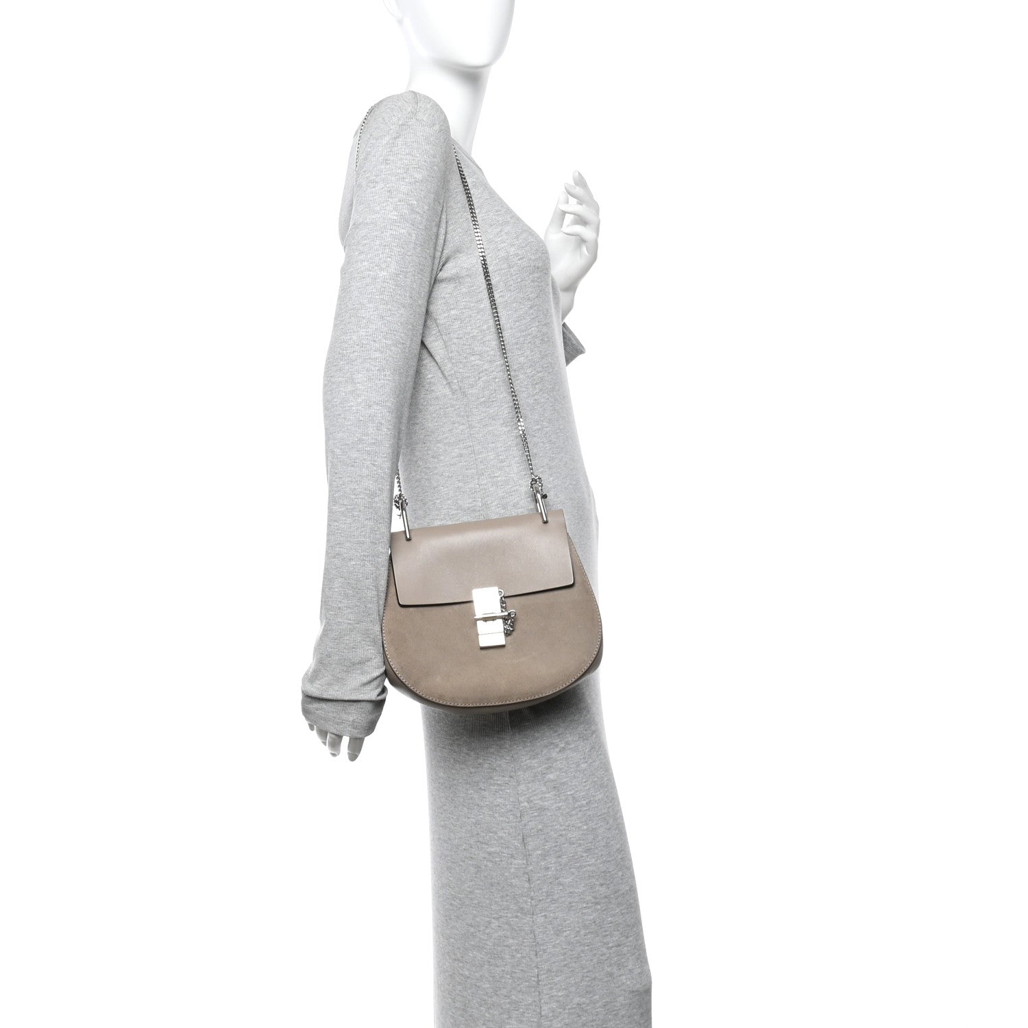 Chloe Suede Smooth Calfskin Drew Shoulder Bag Motty Grey 2 of 9