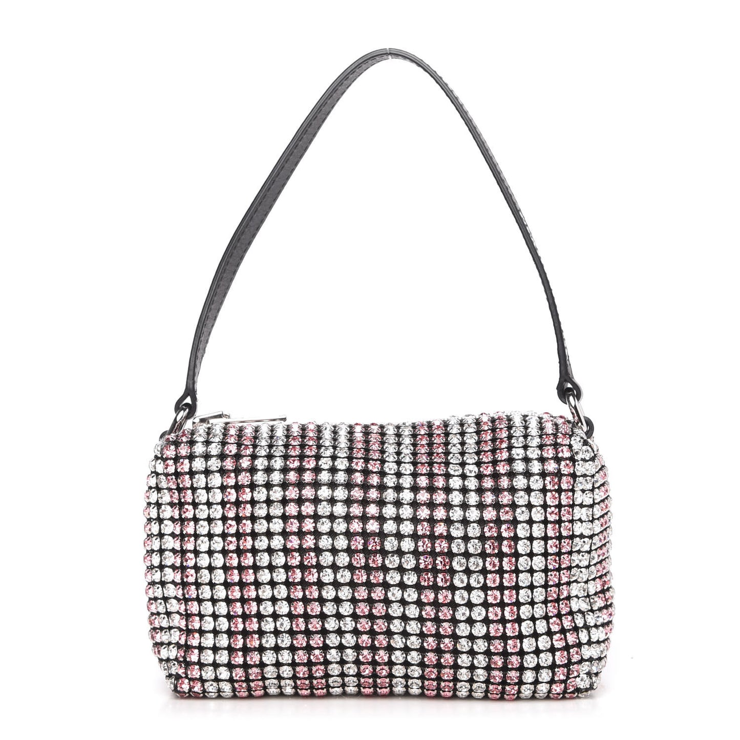 Mesh Crystal Rhinestone Mini Heiress Pouch Pink Silver