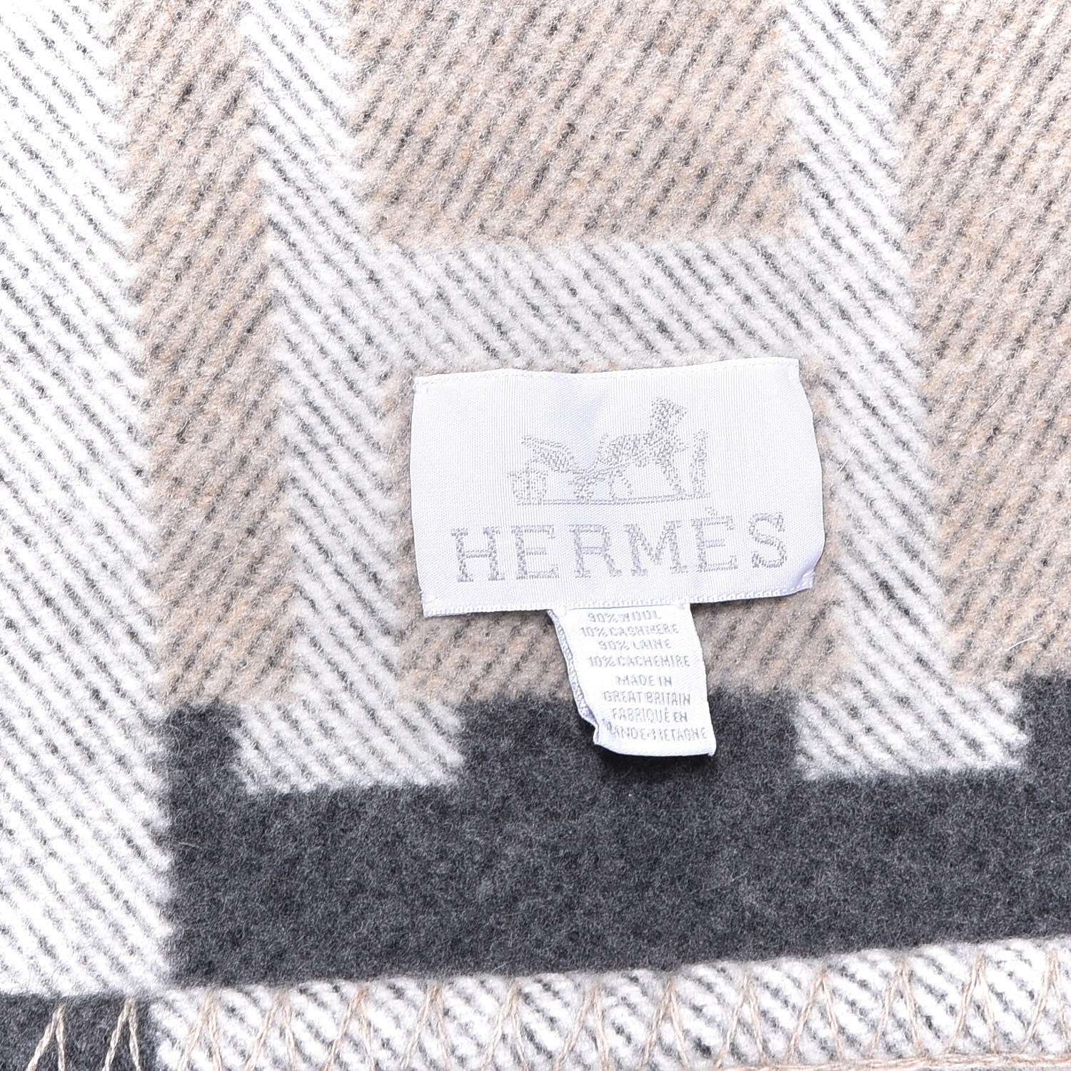 Hermes Wool Cashmere Avalon Bayadere Blanket Galet Ecru 4 of 4
