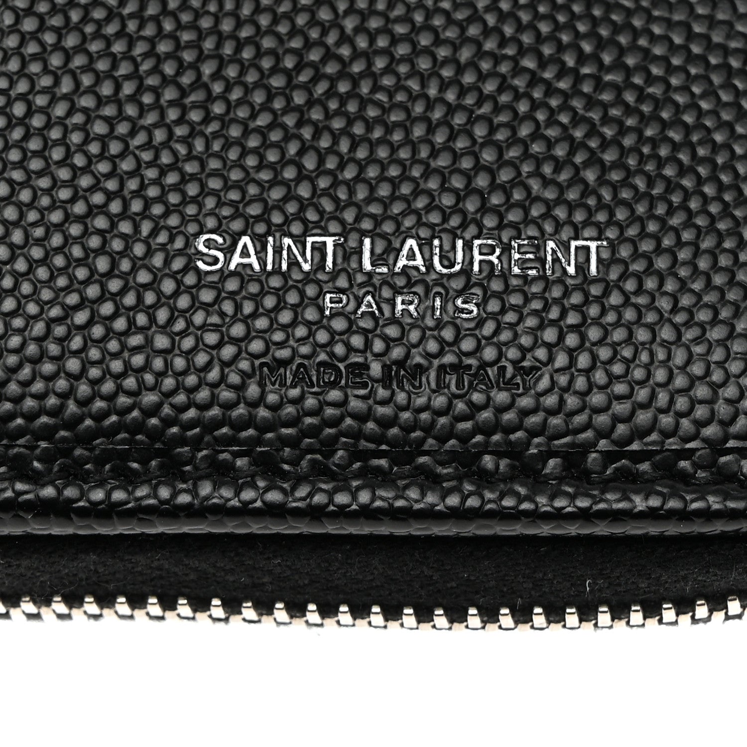 Saint Laurent Grain De Poudre Matelasse Chevron Monogram Compact Zip Around Wallet Black 6 of 7
