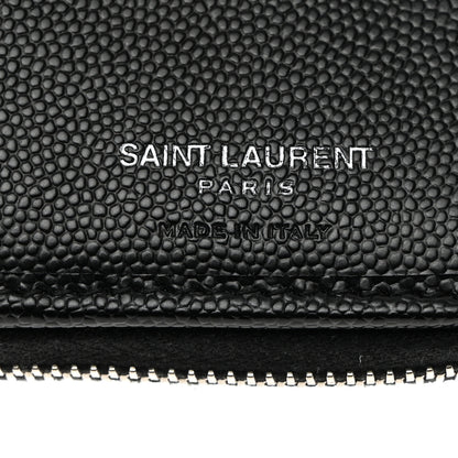Saint Laurent Grain De Poudre Matelasse Chevron Monogram Compact Zip Around Wallet Black 6 of 7