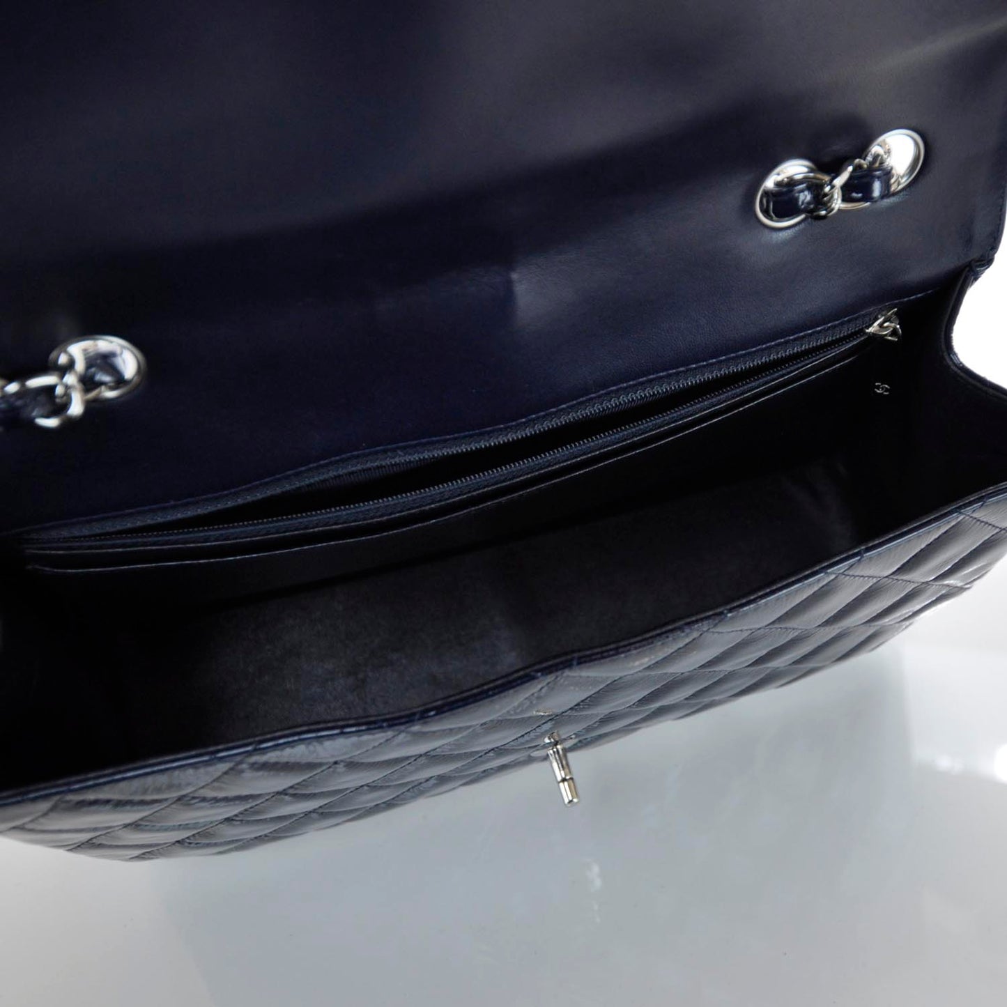 Crackled Patent Jumbo Flap Navy Blue