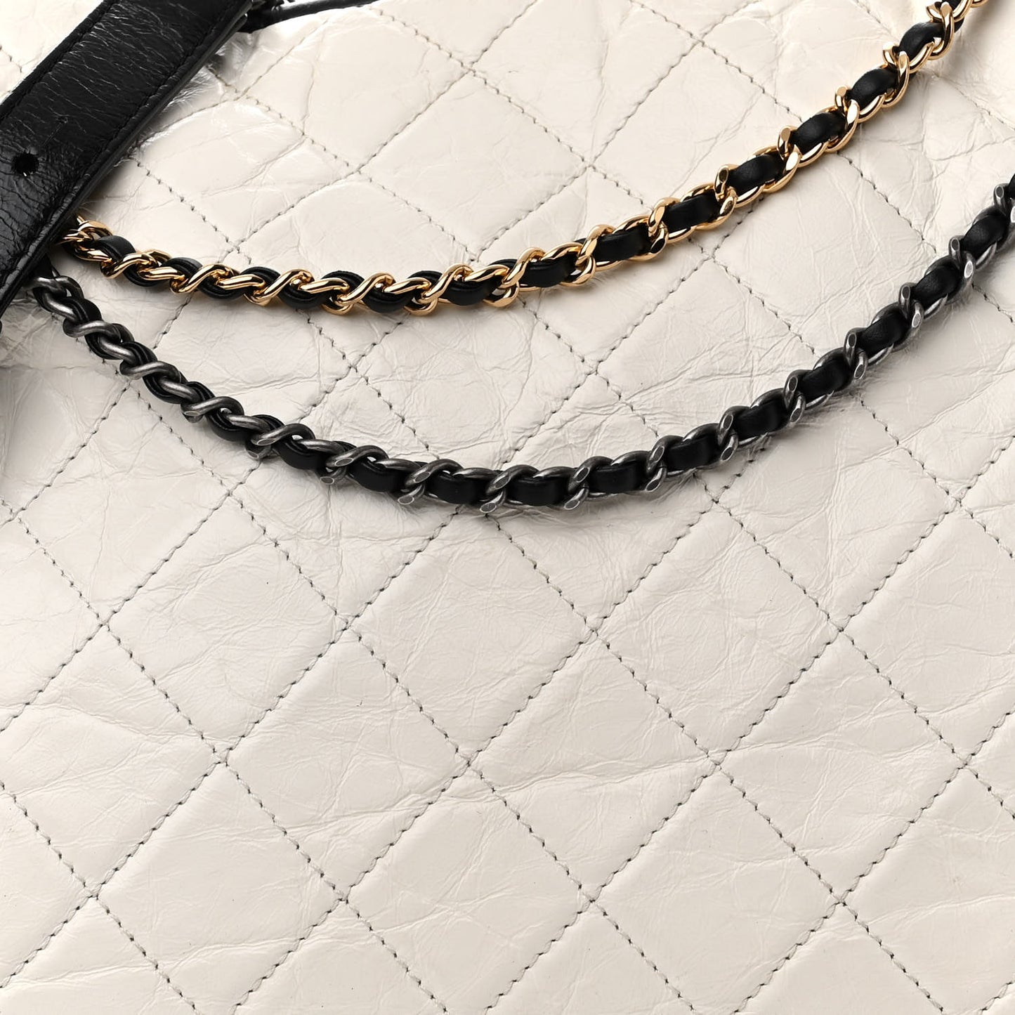 Aged Calfskin Quilted Maxi Gabrielle Hobo White Black