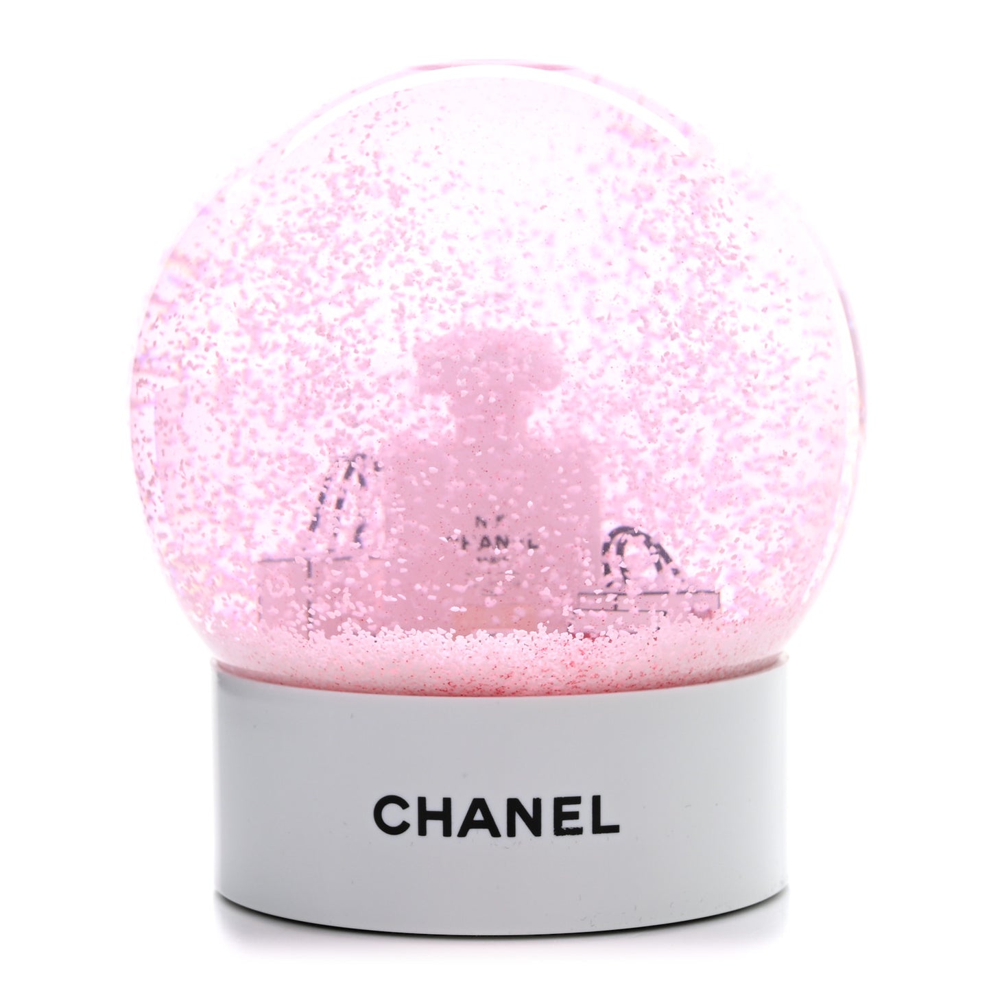 Glass N°5 Perfume Bottle Snow Globe Pink