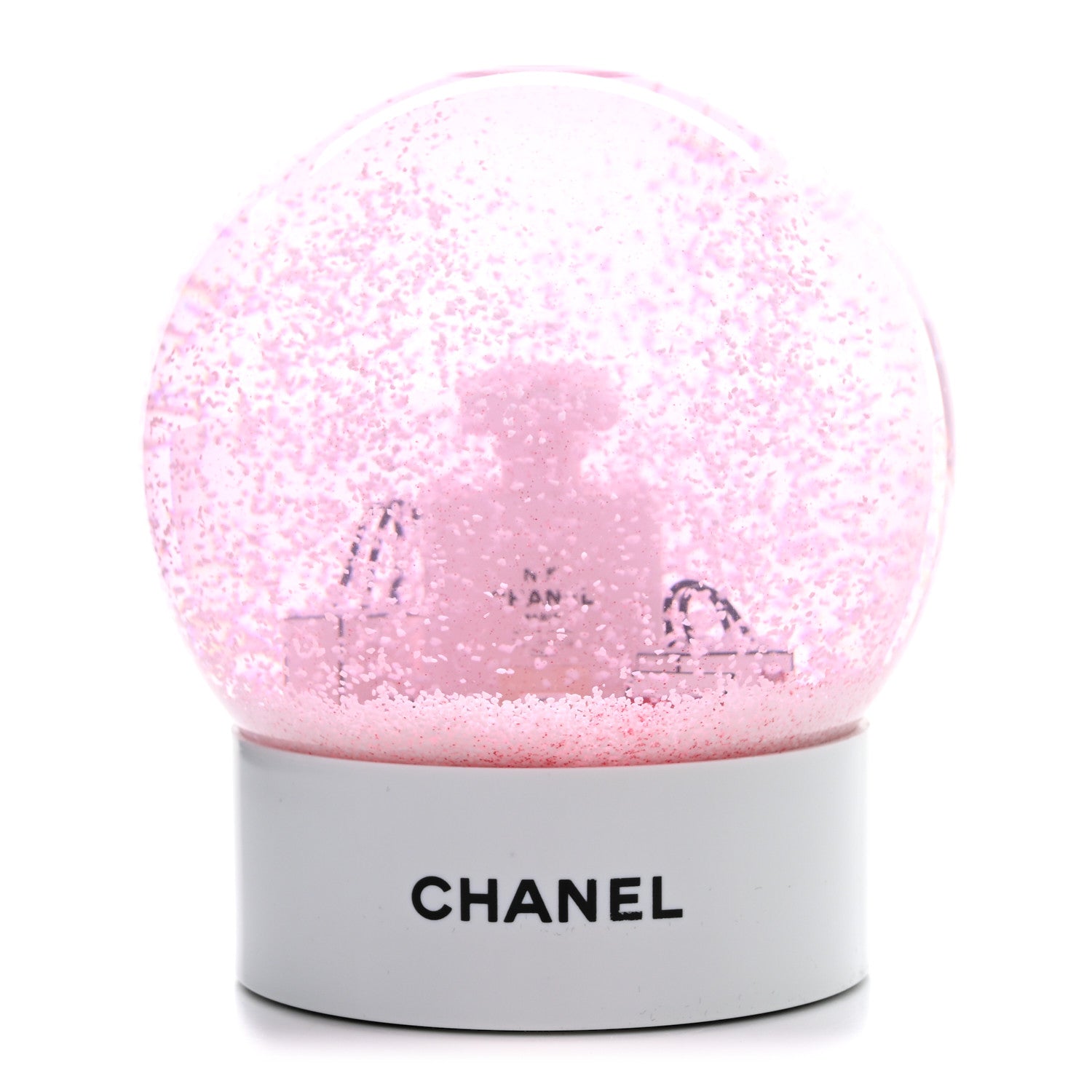 Chanel Glass N°5 Perfume Bottle Snow Globe Pink 1 of 8