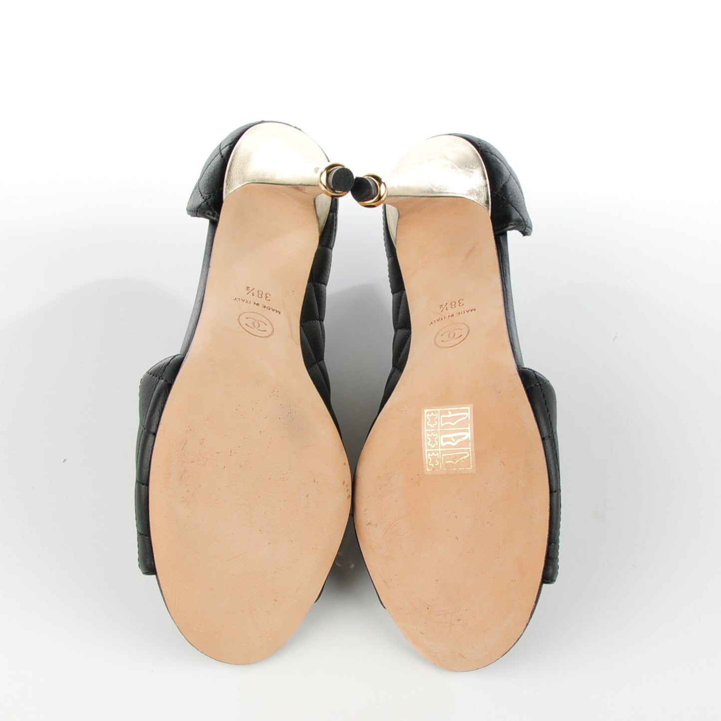 Calfskin Quilted Peep Toe Pumps 38.5 Black